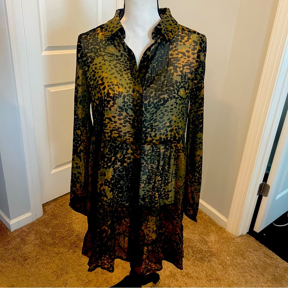 Melina Long Sleeve Ruffle Hem Shirtdress NWT size XS